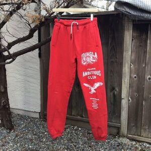 Youngla Red Graphic Joggers Mens Small Young Ambitious Club Sweatpants Cotton Co